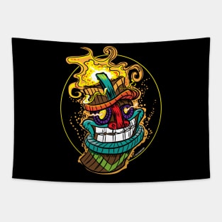 Happy Flaming Tiki Head Tapestry