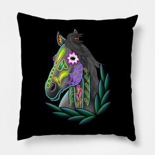 Day of the Dead Blue Dun Sugar Skull Horse Pillow