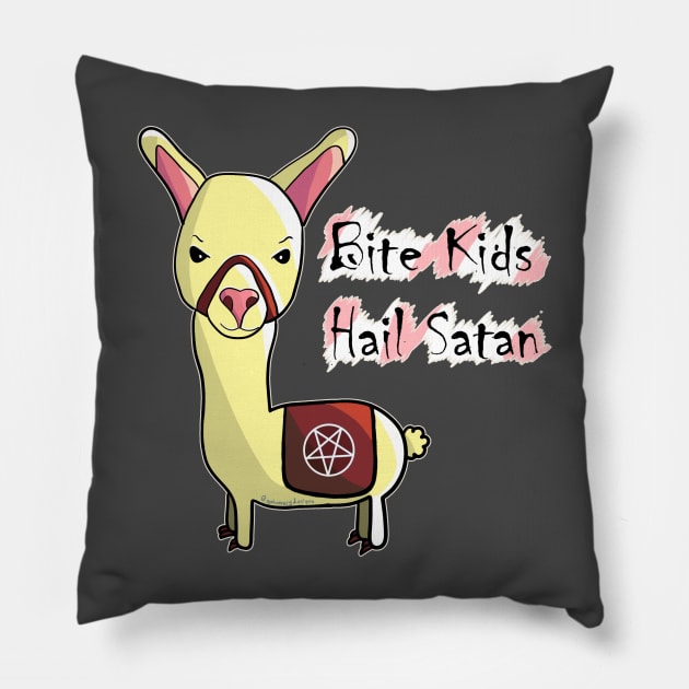 Bite Kids Hail Satan Pillow by nonbeenarydesigns