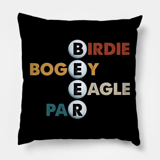 Vintage Birdie Bogey Eagle Par Beer Funny Golf Golfing Golfer Gif Pillow by Marang