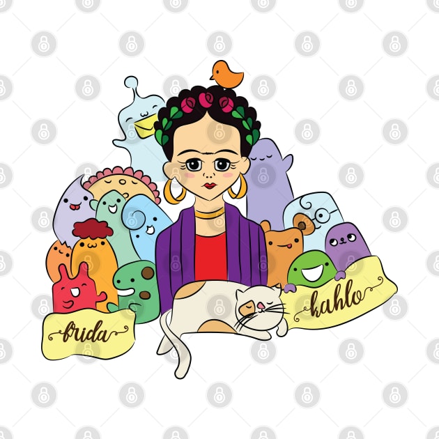 Frida Kahlo kawaii cartoon by bigkawaiihouse