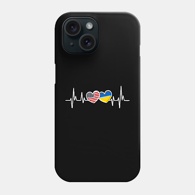 Support Ukraine I Stand With Ukraine Ukrainian USA Heartbeat Phone Case by fadi1994