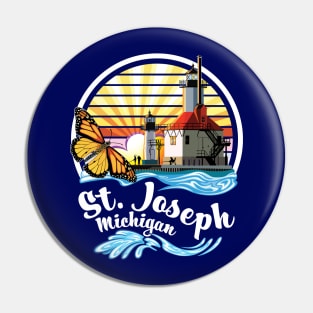 St. Joseph Michigan Lighthouses and Monarch Butterfly Pin