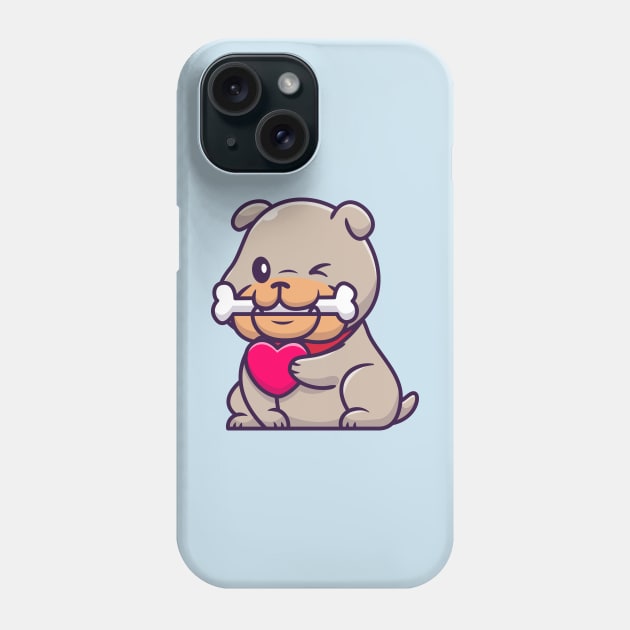 Cute Bulldog Bite Bone And Holding Heart Cartoon Phone Case by Catalyst Labs