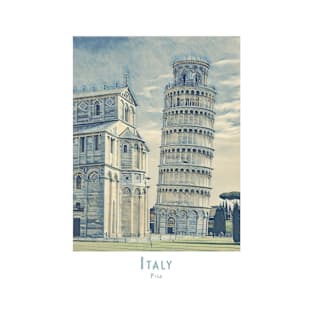 Vintage Retro Pisa Tower Watercolor Poster T-Shirt