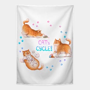 Cat's Cycle (Pink Blue) Tapestry