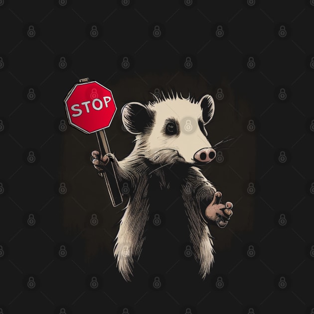 Possum Stop - Opossum Holding a Stop Sign by Barn Shirt USA