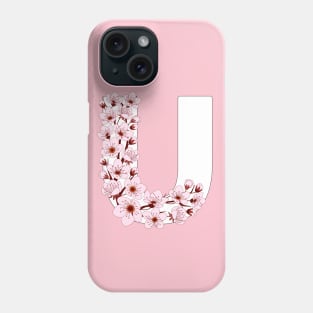 Colorful capital letter U patterned with sakura twig Phone Case