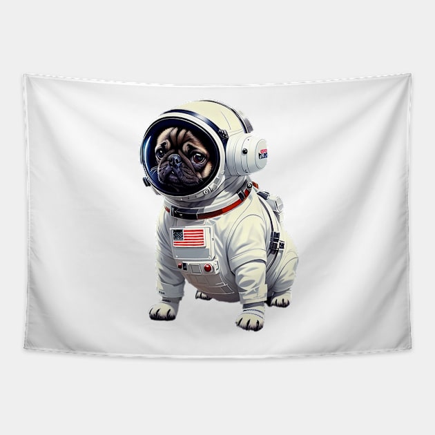 Pug-tastic Space Explorer in a Futuristic Suit Tapestry by fur-niche