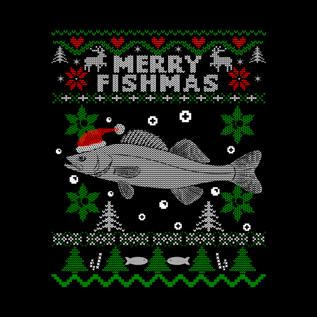 Merry Fishmas Walleye Fisherman Fishing Ugly Christmas by kasperek