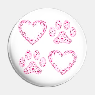 Pink Animal Paw and Heart Pin