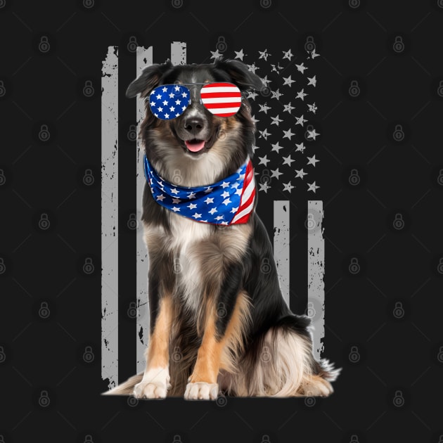 Energetic Aussies Dog American Flag, Stylish Statement Tee Collection by Mushroom Time