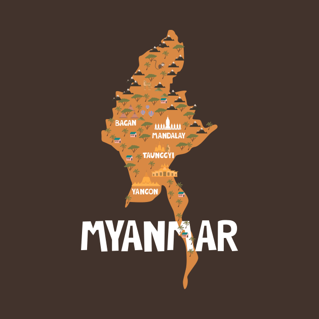 Myanmar Illustrated Map by JunkyDotCom