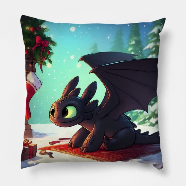 Christmas Dragon Wonderland: Festive Art Prints Featuring Whimsical Dragon Designs for a Joyful Holiday Celebration! Pillow by insaneLEDP