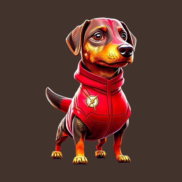 Fast and Fashionable: Dachshund in Red Speedster Suit by fur-niche