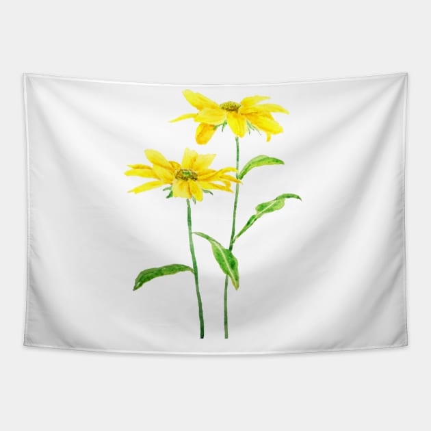 2 yellow Jerusalem daises watercolor Tapestry by colorandcolor