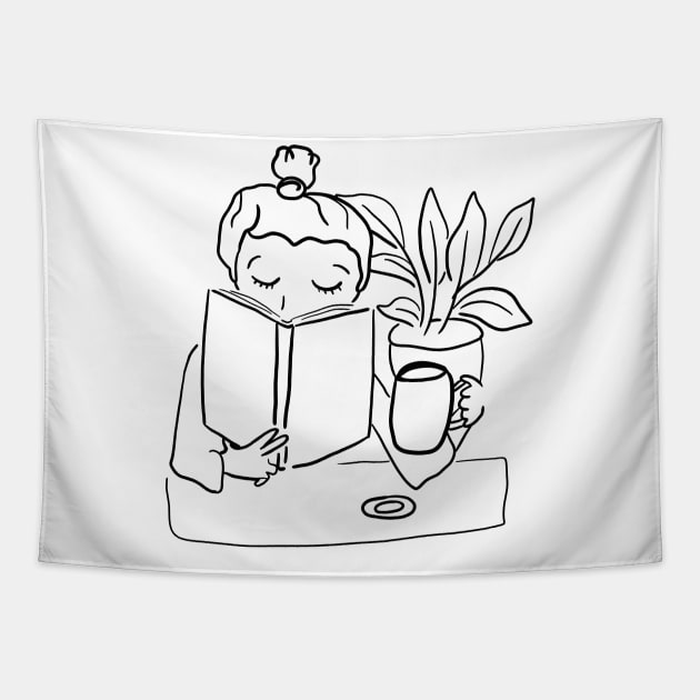 Reading and coffee Tapestry by Antiope