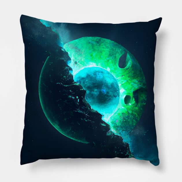 Emerald Lunar Core Cracking Open Pillow by Christine aka stine1