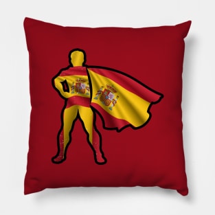 Spanish Hero Wearing Cape of Spain Flag Representing Hope and Peace Pillow