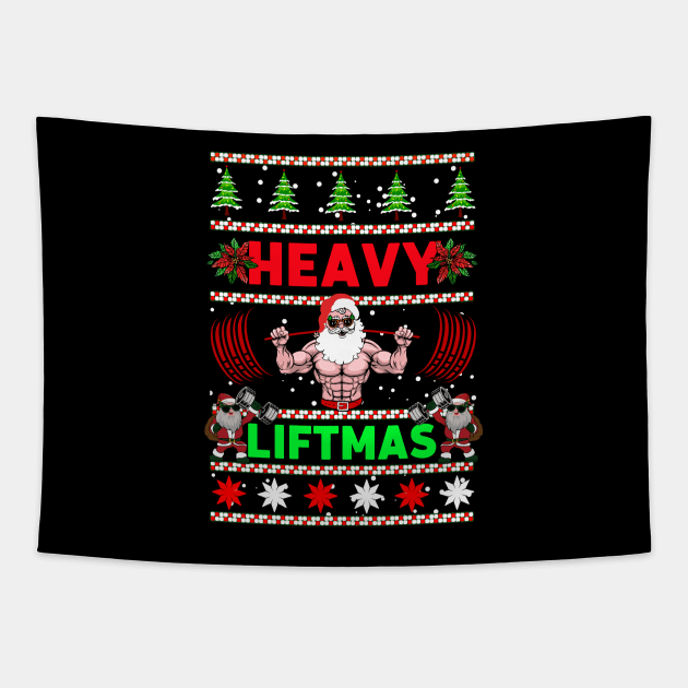 Christmas Santa Heavy Liftmas Tapestry by AniTeeCreation