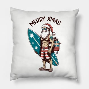 Surfer Santa Claus, Christmas Pillow