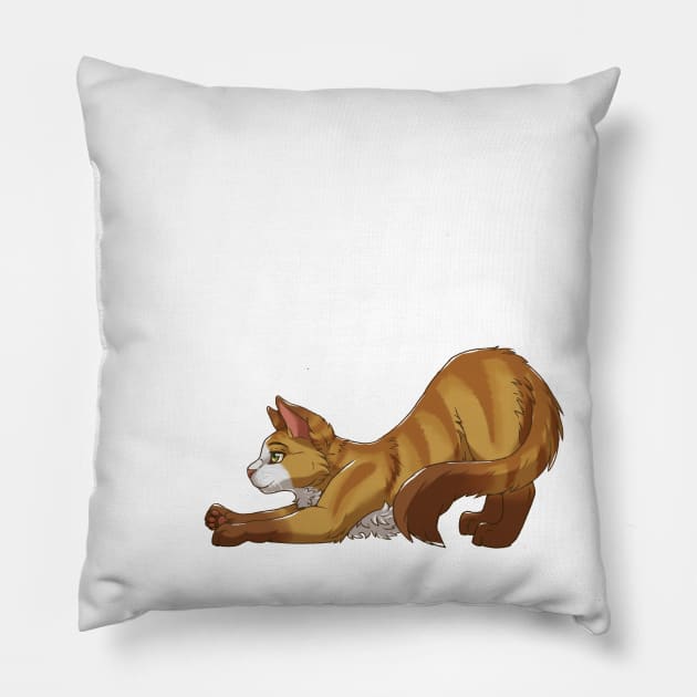 Tabby Somali Cat Stretching Yoga White Pillow by Bamsdrawz