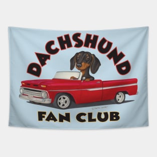 Fun awesome classic Doxie Black Dachshund in Classic Red Truck Tapestry