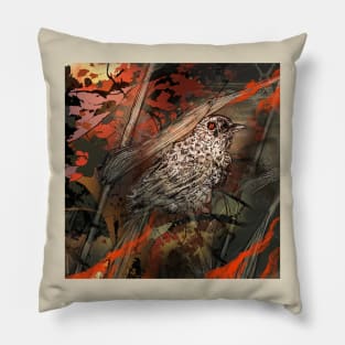 Fire bird songbird perched in a flaming field Pillow