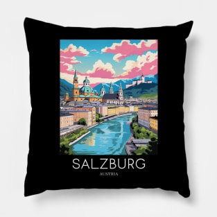 A Pop Art Travel Print of Salzburg - Austria Pillow