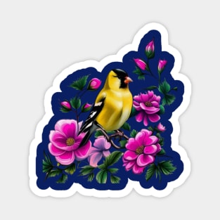 Goldfinch Surrounded By Pink Wild Roses Iowa State Tattoo Art Magnet