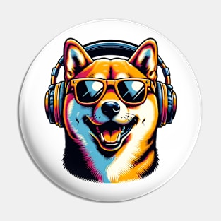 Shiba Inu Smiling DJ: Bold Colors, Musical Vibe Pin