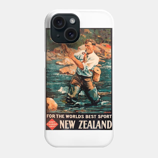 Fly Fishing in New Zealand - Vintage Travel Poster Design Phone Case by Naves