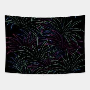 Midnight Palm Leaves Pattern Tapestry