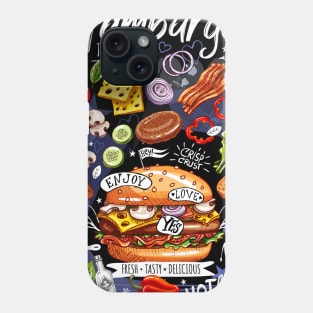 Food poster, fast food, cooking, burger, hamburger, cheeseburger Phone Case