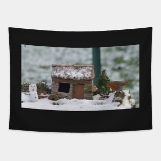 christmas snow robin Tapestry