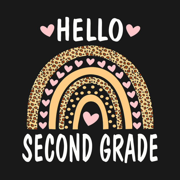 Hello Second Grade Retro Rainbow for Teachers Girls by flandyglot