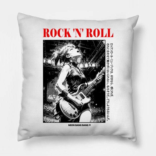 Anime Punk Rock Band Black and White Manga Aesthetic Pillow by Neon Bang Bang