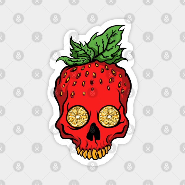 Strawberry Skulls Orange Eyes Magnet by Mako Design 