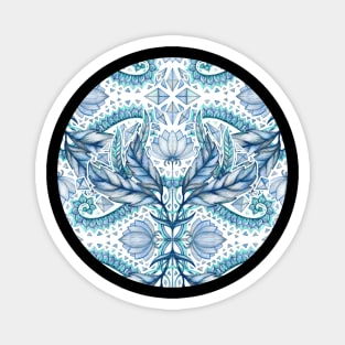 Lily, Leaf & Triangle Pattern - blues Magnet