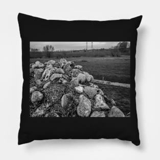 Ancient stone wall in historical Roman camp in rural Norfolk, UK Pillow