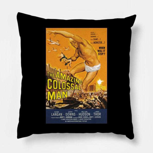 Classic Drive-In Movie Poster - The Amazing Colossal Man Pillow by Starbase79