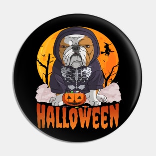 English Bulldog Witch Happy Halloween Pin