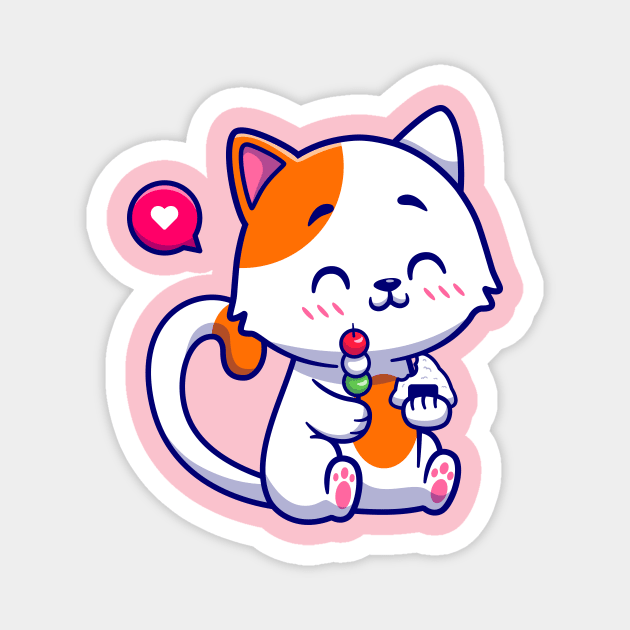 Cute Cat Eating Dango Mochi And Onigiri Cartoon Magnet by Catalyst Labs