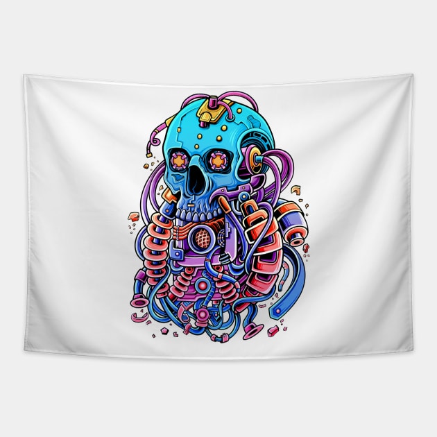 Optical Cyber Skull Tapestry by Efexampink