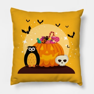 Halloween card with pumpkin skull Pillow