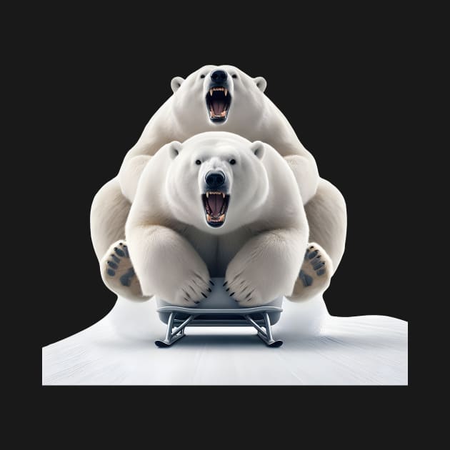 Polar bear Steve and friend in a bobsled by Ingridpd