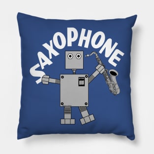 Saxophone Robot White Text Pillow