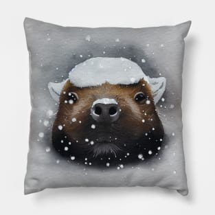 Capybara in Snow Pillow