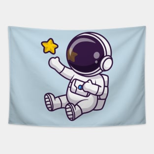 Cute Astronaut Sitting With Star Cartoon Tapestry