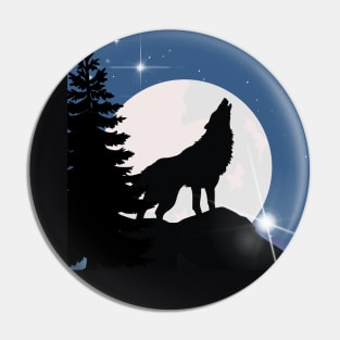 HOWLING WOLF IN THE WOODS UNDER NIGHT SKY AND STARS Pin